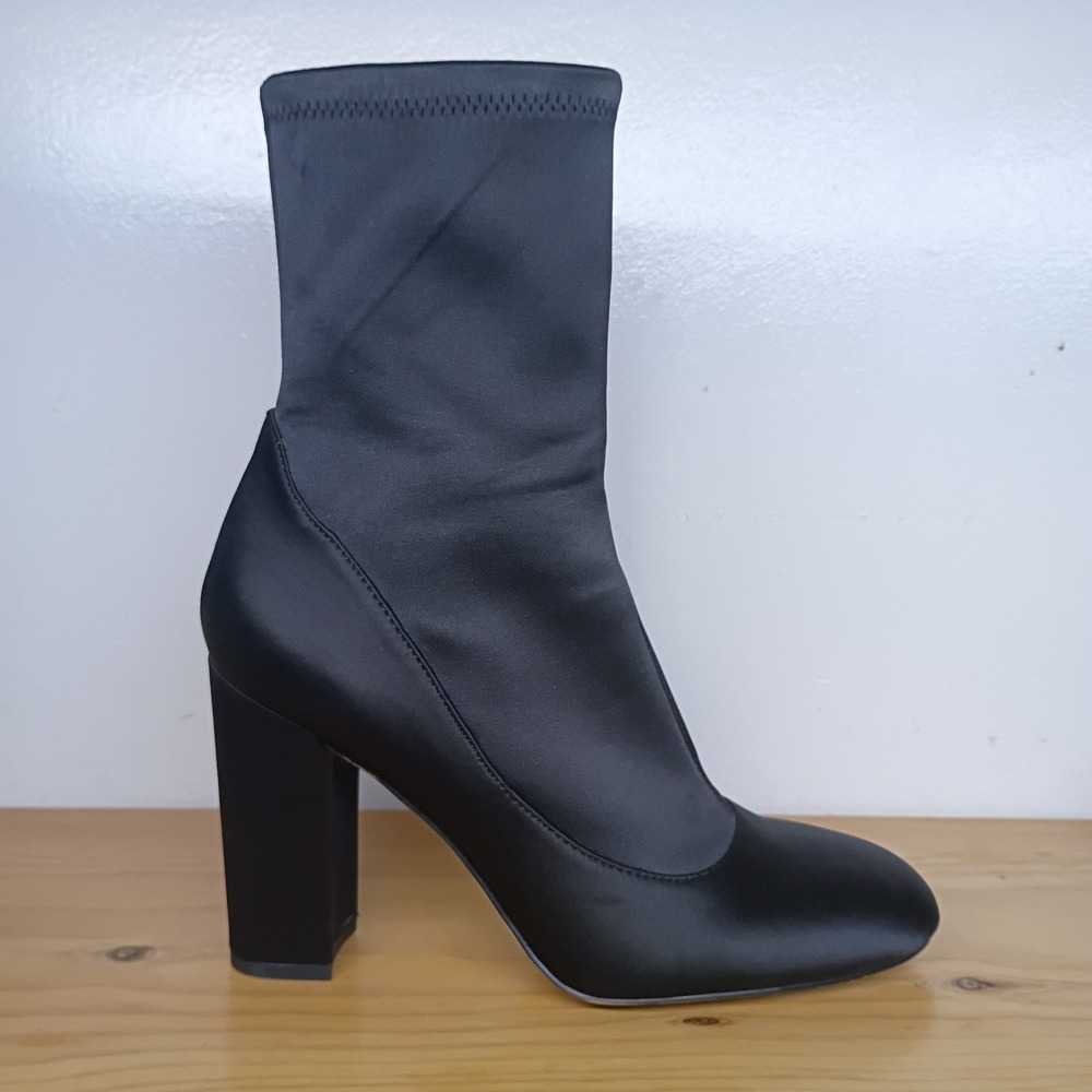 Sam Edelman Calexa Ankle Boots Women's Black Satin Block Heel Boots Size 7.5 M
